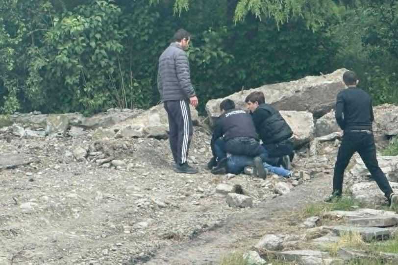 Police beating an individual in Gori in May 2026. Photo: Qartli.ge.