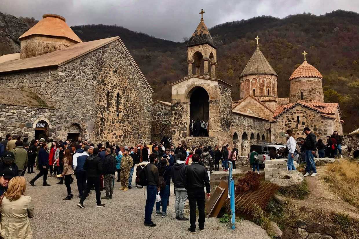 Armenians from Nagorno-Karabakh and Armenia say their last goodbyes to the Dadivank Monastery. Photo: Marut Vanyan/OC Media.