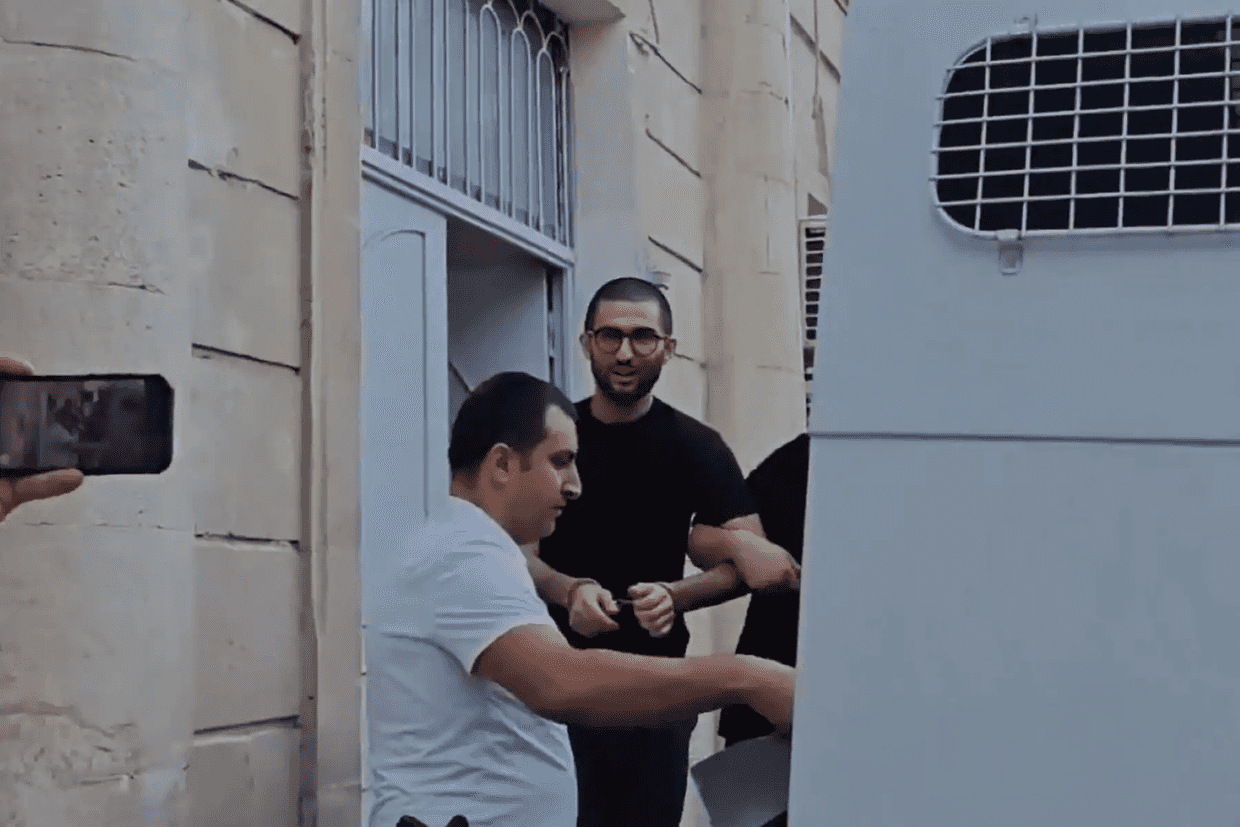 Bahruz Samadov seen outside court. Screengrab from video: Giyas Ibrahim/X.