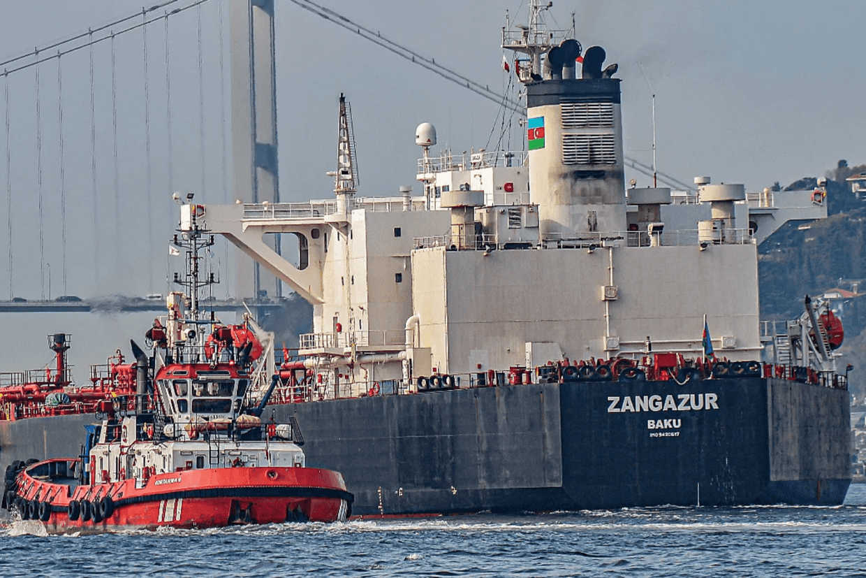 The Azerbaijani tanker Zangazur, which was sanctioned by the UK on 9 May 2025. Photo via social media.