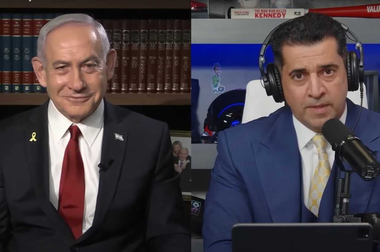 Israeli Prime Minister Benjamin Netanyahu and podcaster Patrick Bet-David. Screengrab from the podcast.
