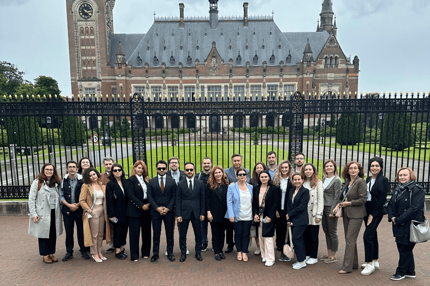 Participants from the 2024 Matra Rule of Law Training Programme stand outside the International Court of Justice in The Hague, Netherlands. Official photo.