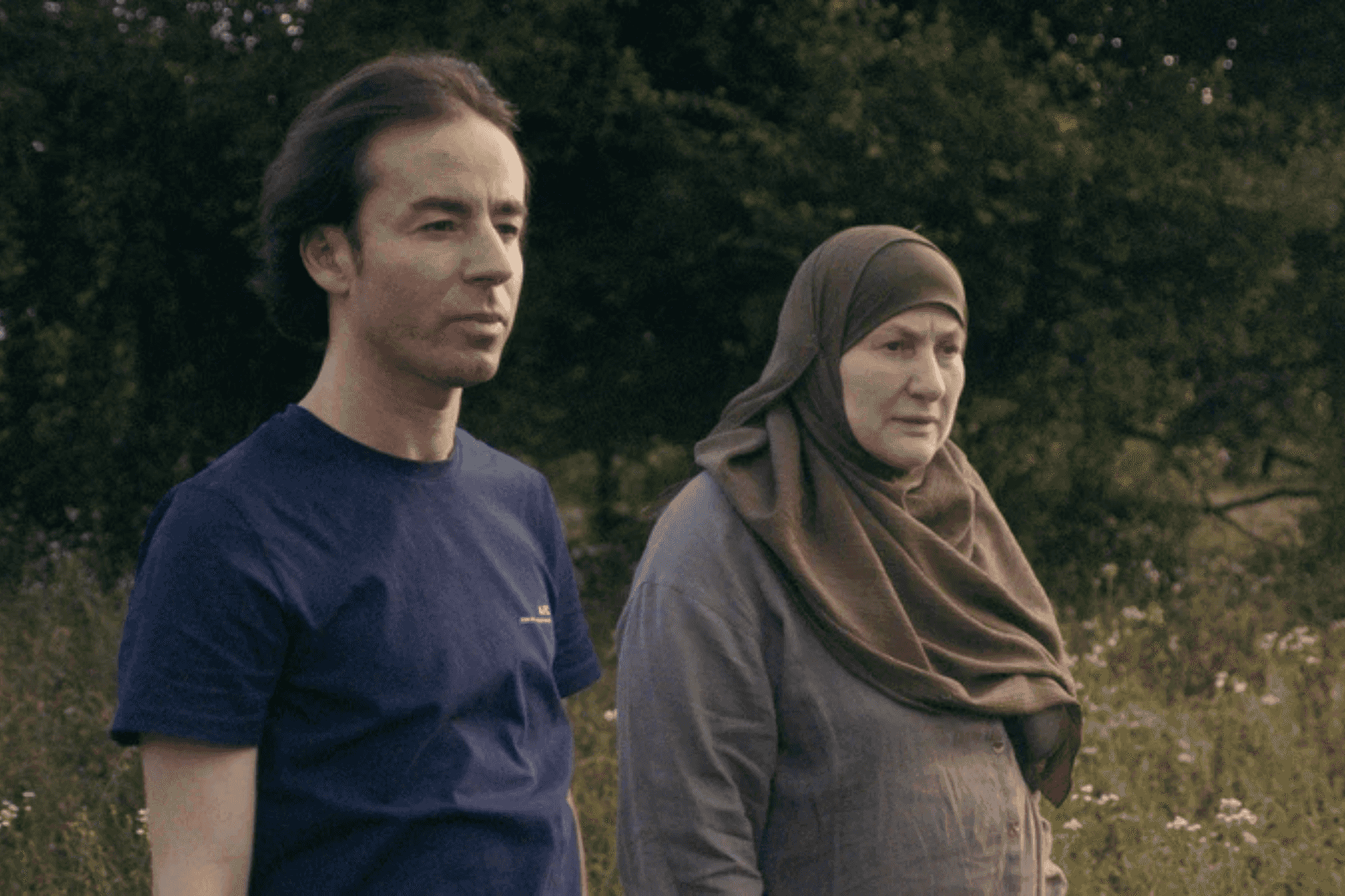 Director Déni Oumar Pitsaev with his mother. Still from film.