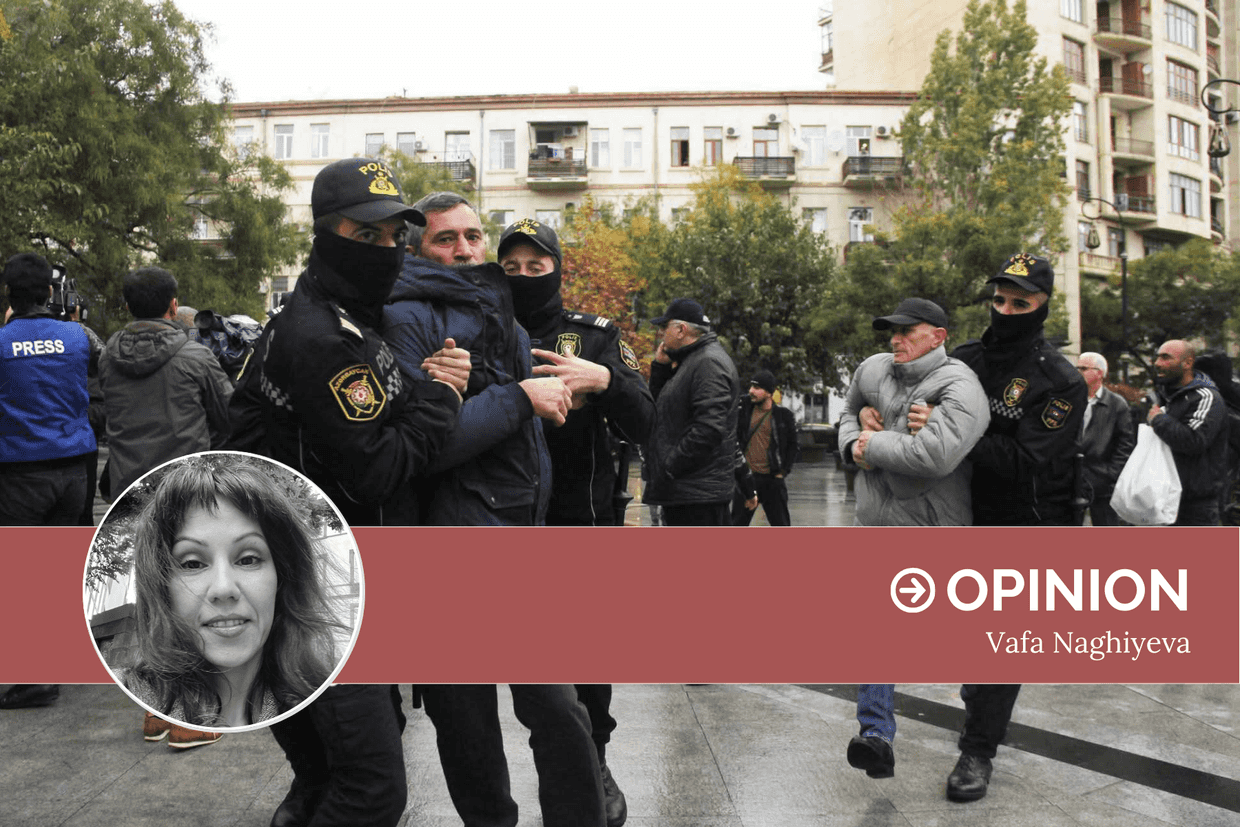 Azerbaijani Police detain protesters in Baku in 2022. Photo: Fargana Novruzova.