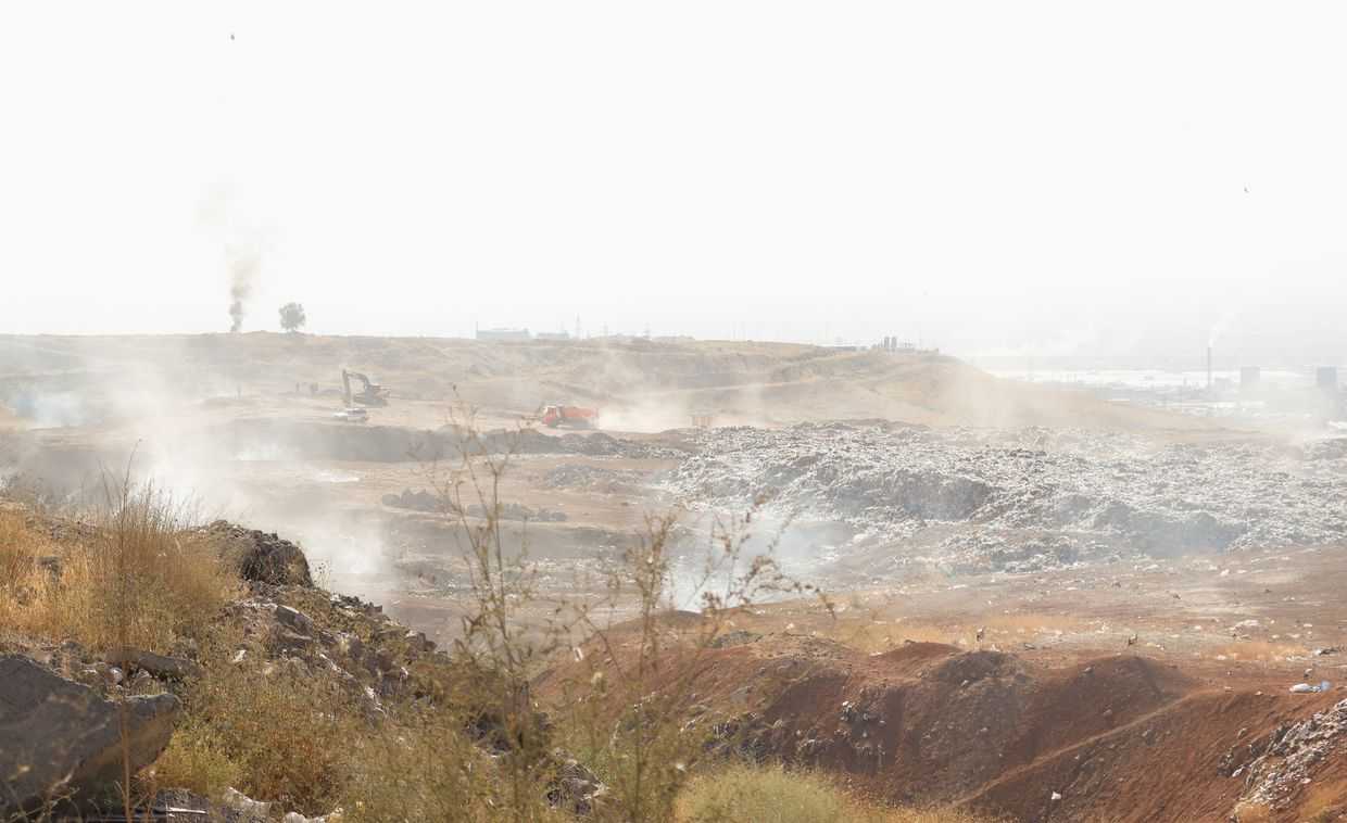 Parts of the Nubarashen landfill still smoldering after a summer 2025 fire. Photo: Lucy Martirosyan/OC Media.