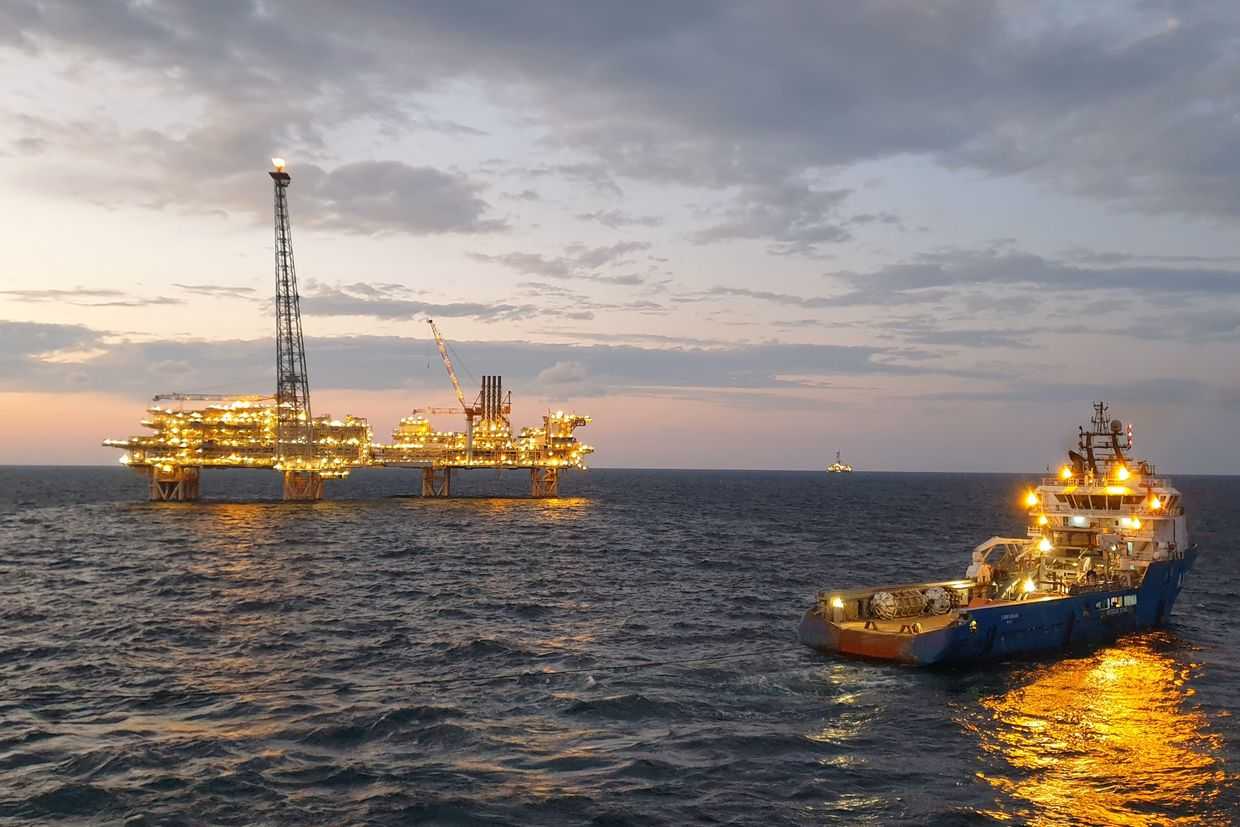 A oil platform in the Caspian Sea. Official photo via BP.