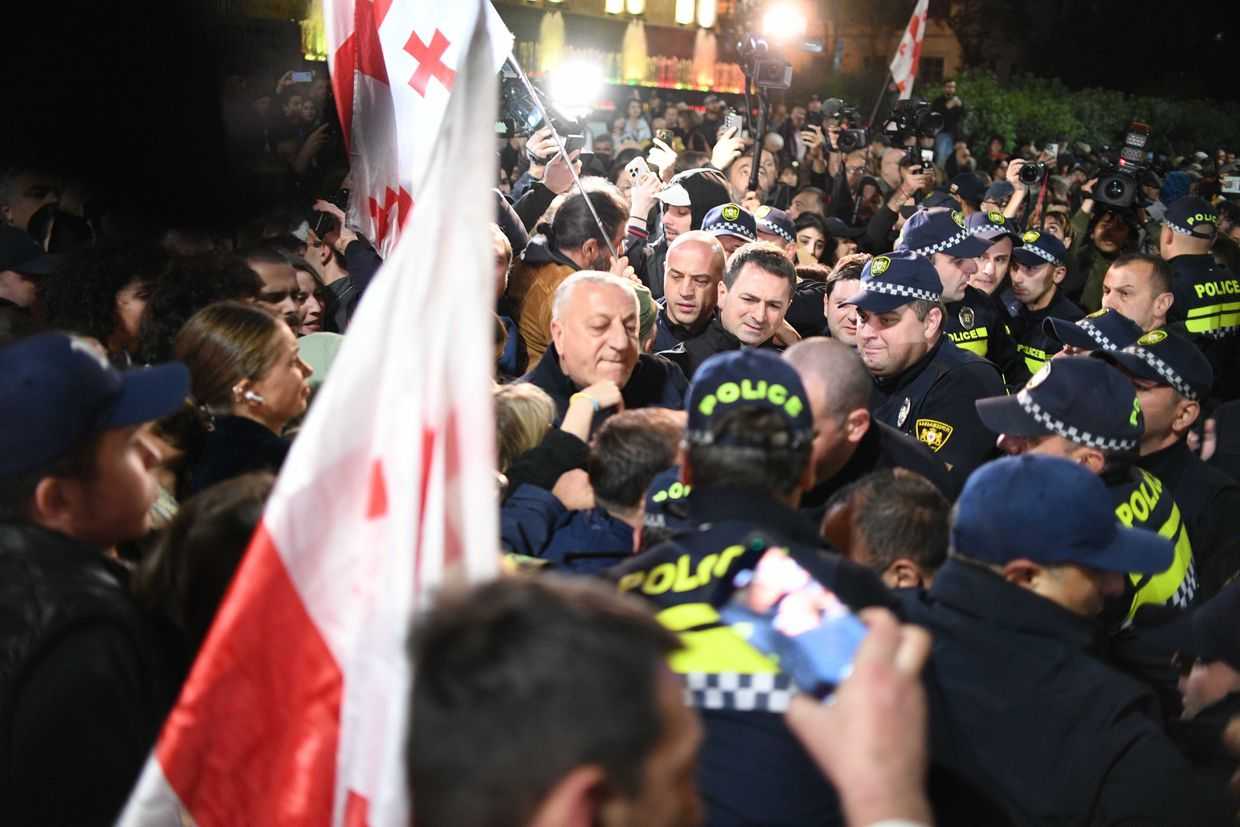Police intervening during a protest in front of the parliament in Tbilisi. Photo: Mariam Nikuradze/OC Media.