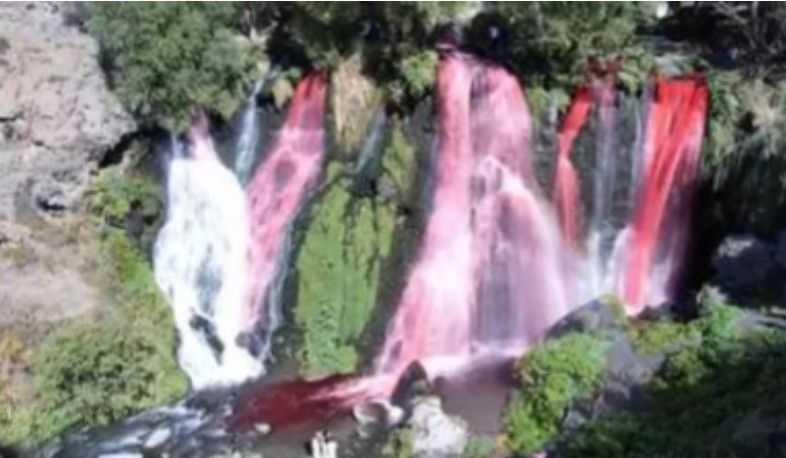 A gender reveal party in the Shaki Waterfall. Image via 1lurer.am.