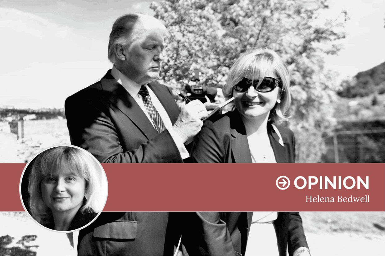 Helena Bedwell interviewing Donald Trump at the Narikala Fortress in 2010. Courtesy photo.