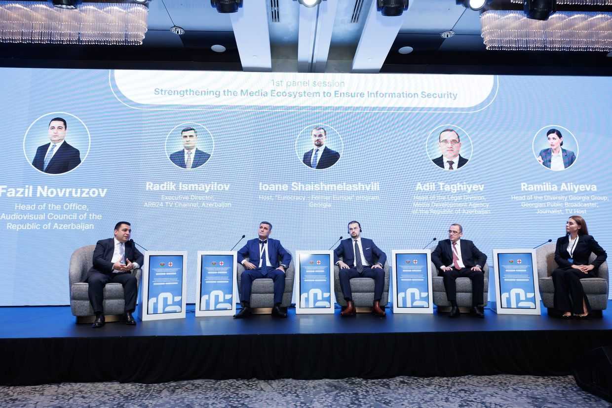 One of the panels at the Azerbaijan–Georgia Media Forum. Official photo.