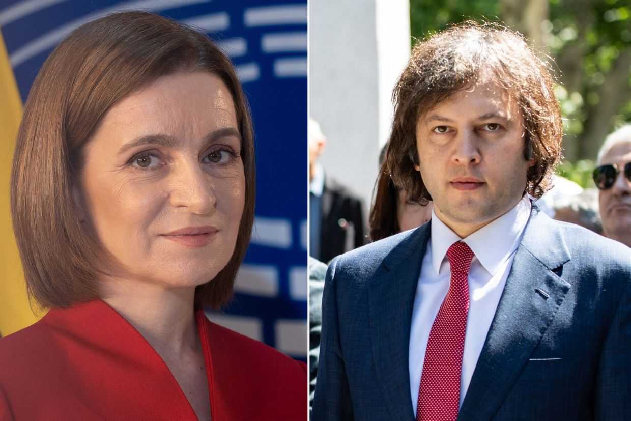 Moldovan President Maia Sandu (left) and Georgian Prime Minister Irakli Kobakhidze (right). Photos: Wikimedia Commons and Mariam Nikuradze/OC Media.&nbsp;