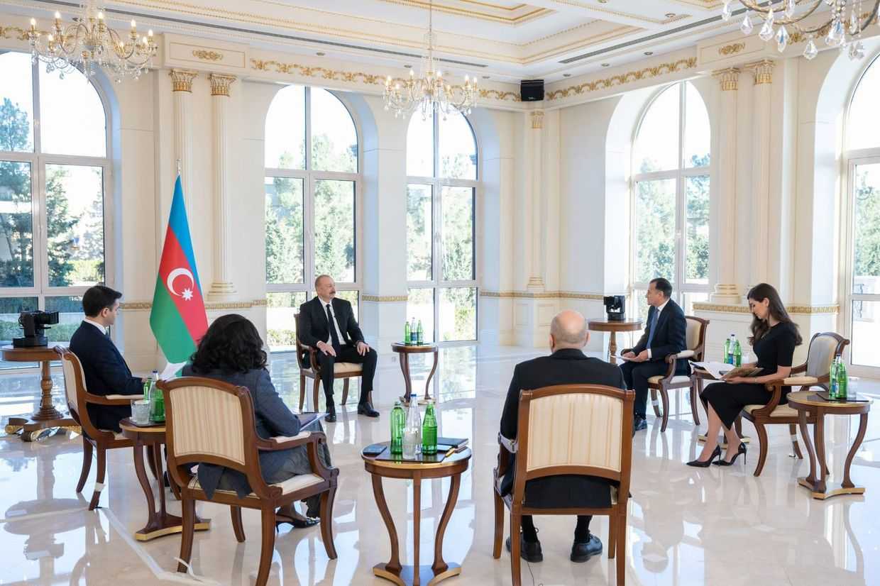 President Ilham Aliyev during an interview with local media on Monday. Official photo.