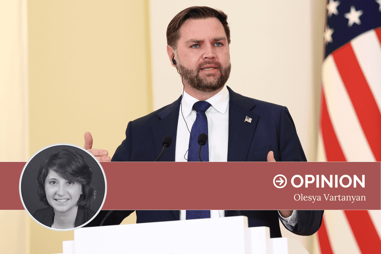 US Vice President JD Vance holds a joint press conference with Armenia’s Prime Minister Nikol Pashinyan, not pictured, in Yerevan on 9 February 2026. Photo: Kevin Lamarque/Pool Photo via AP.