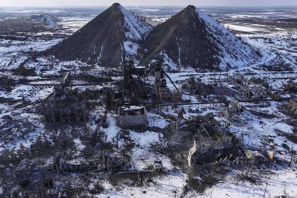 A view of damaged coal mines in the partially occupied Ukrainian town of Toretsk, the site of heavy battles with the Russian troops in the Donetsk region, in February 2025. For illustrative purposes. (Iryna Rybakova/Ukraine's 93rd Mechanised Brigade via AP).