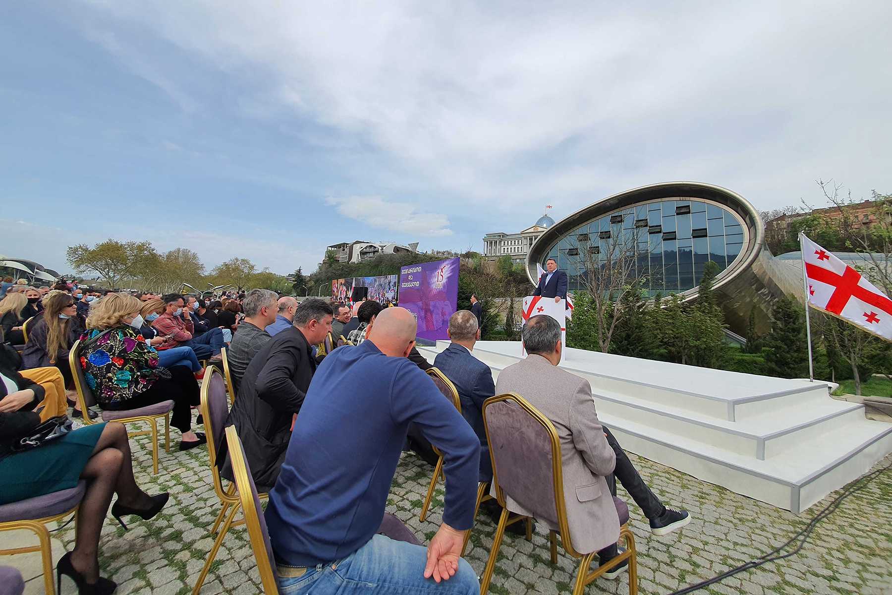 An opposition gathering on Monday in which the parties failed to express a joint position on the new proposals. Photo: Mariam Nikuradze/OC Media.