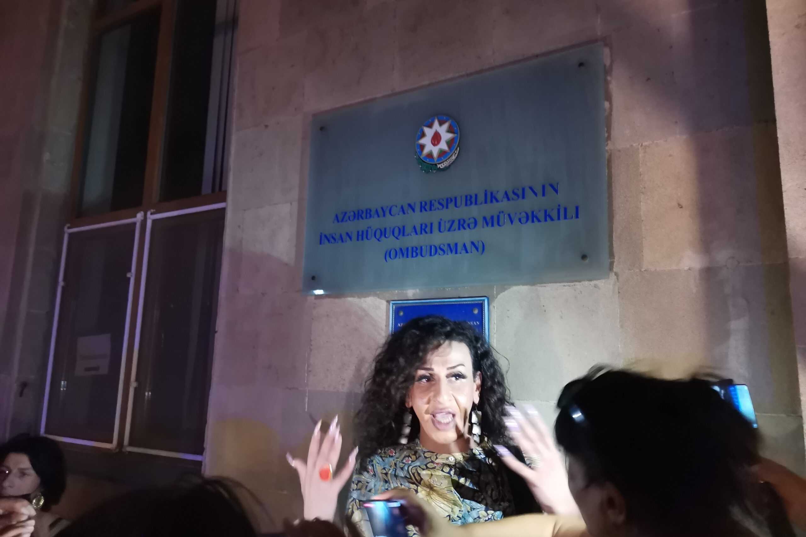 Protest outside of Human Rights Defender office, Baku. Photo: Ulviya Ali.