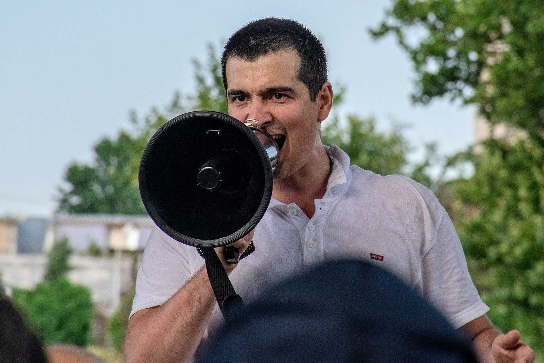 Zurab Makharadze leading a gathering against the opening of Pride Week on 2 July 2021 in Tbilisi. Photo: Shota Kincha/OC Media.
