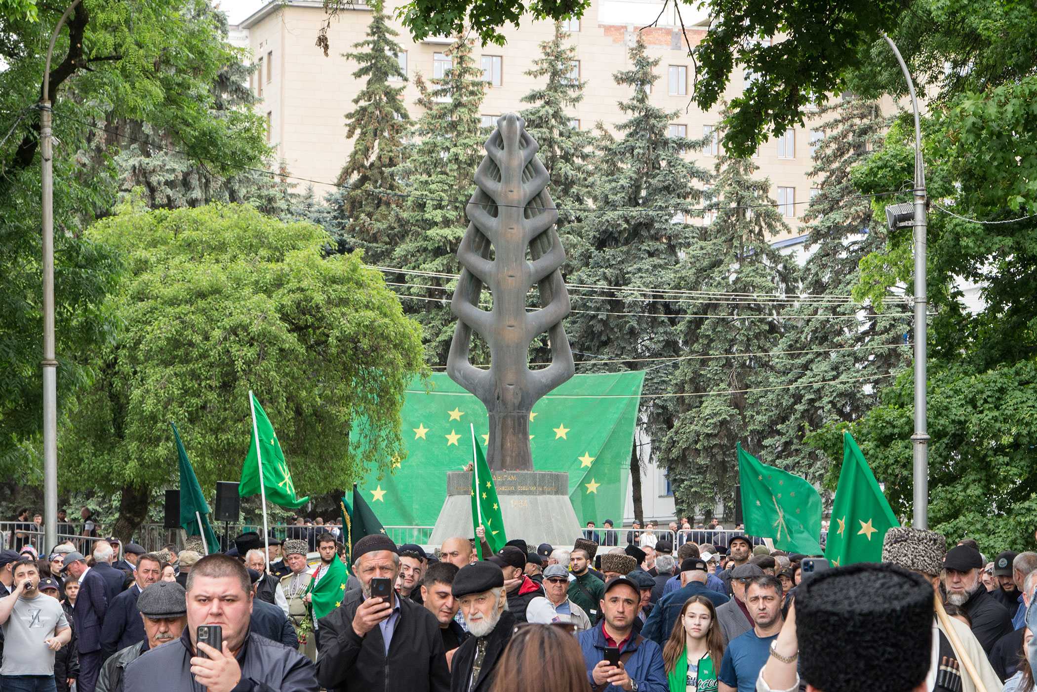 Circassians commemorating the Circassian Genocide on 21 May 2023 at the Tree of Life memorial. Image via Tamara Ardavova.