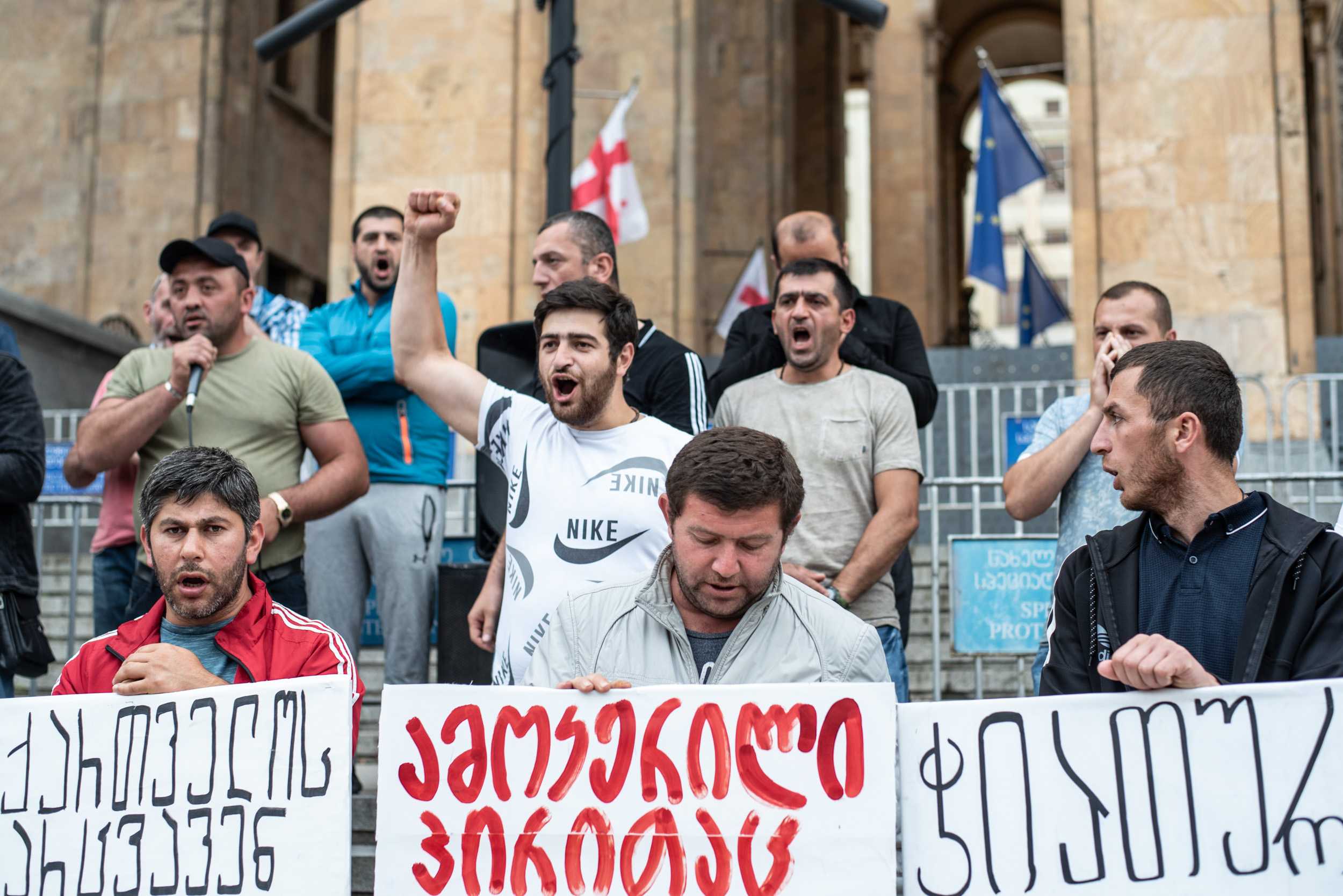 Miners concluded their protest outside the parliament on 24 June. Photo: Mariam Nikuradze/OC Media. 