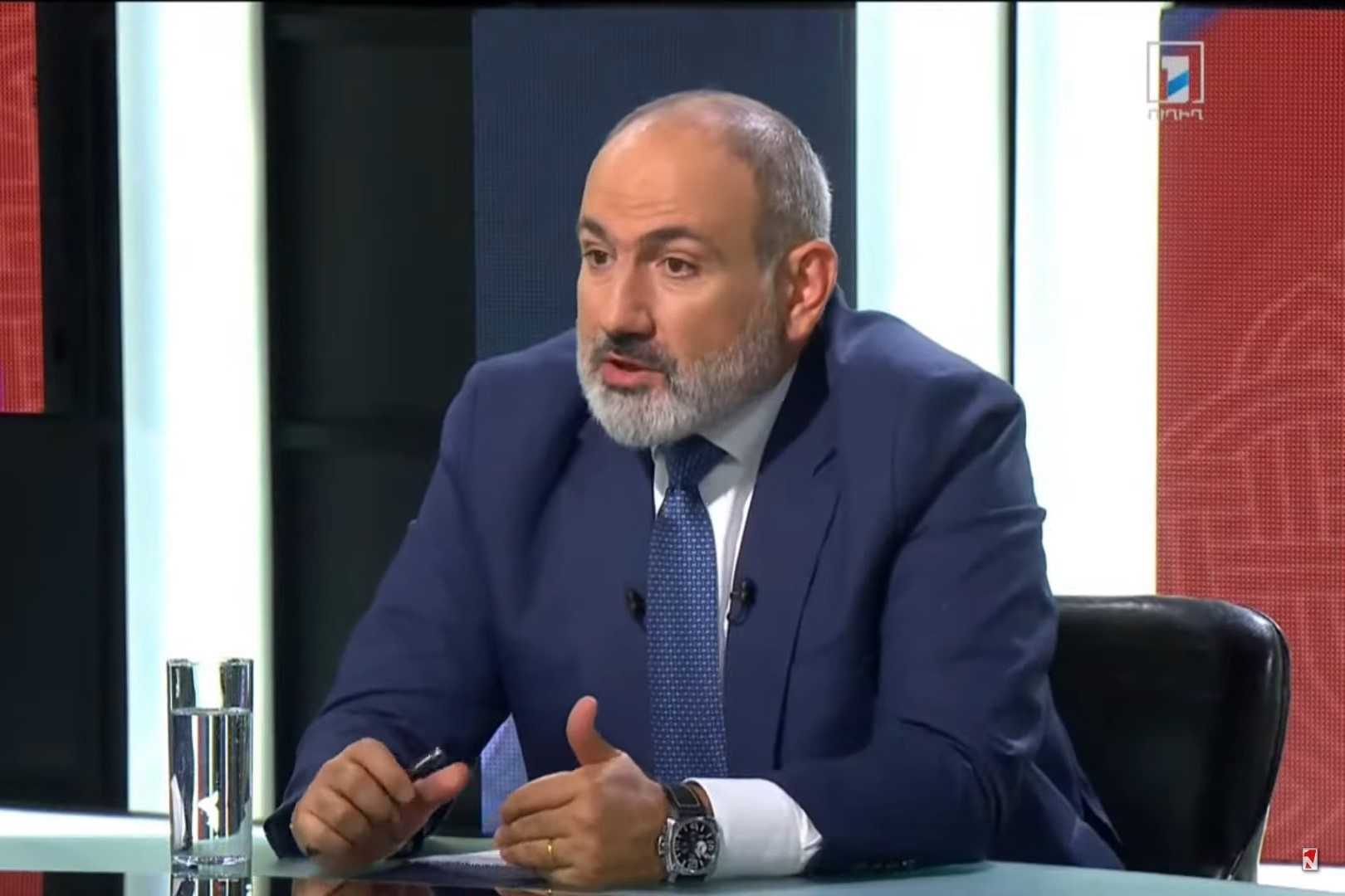 Armenian Prime Minister Nikol Pashinyan on Interview with Petros Ghazaryan. Screengrab via Public TV.