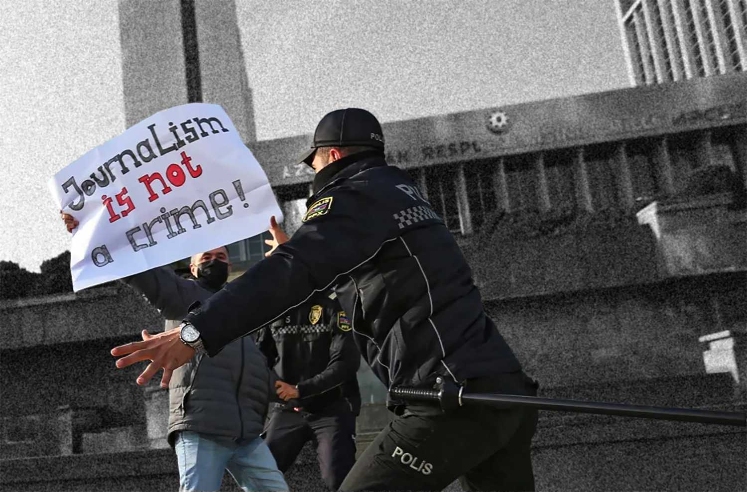 Ulvi Hasanli at a protest on 24 December 2022 outside the Azerbaijani parliament. Reuters/Aziz Karimov.