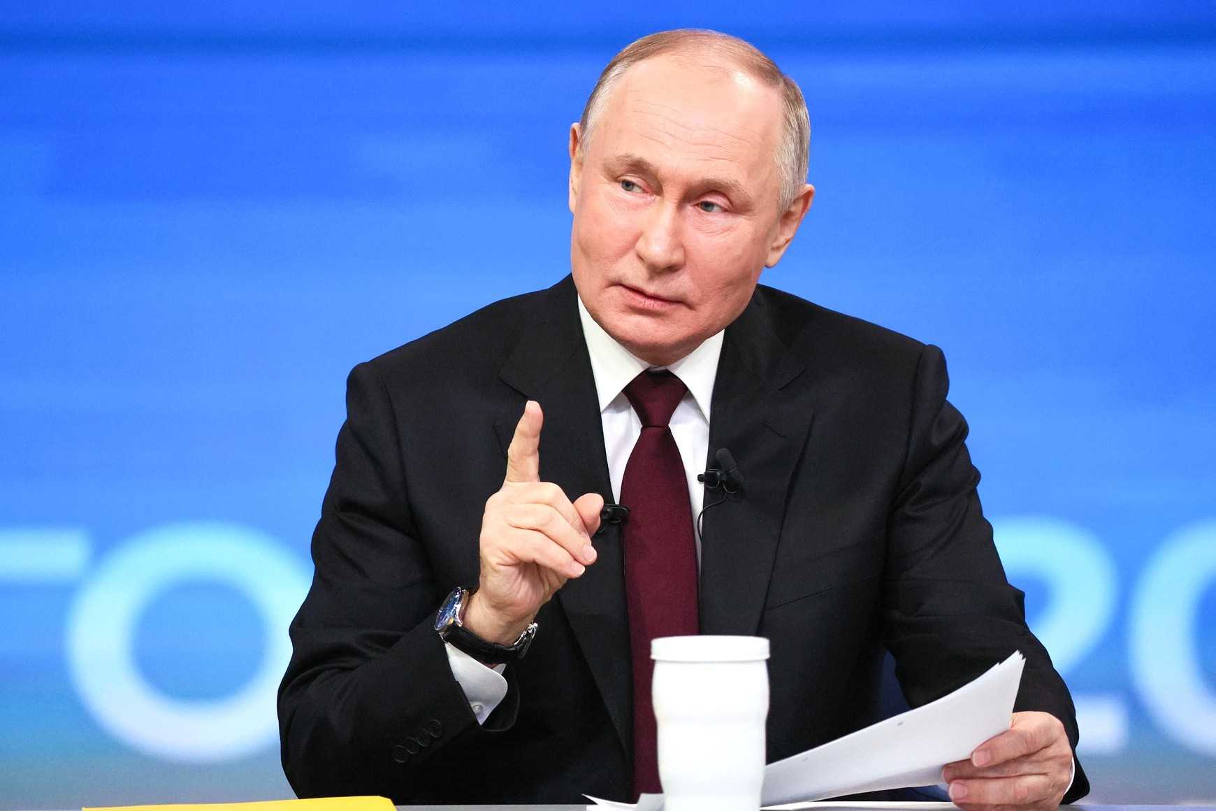 Russian President Vladimir Putin during his annual press conference on 14 December 2023. Photo: Sergei Bobylev/TASS.