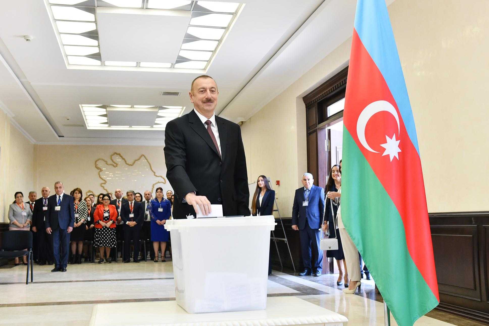 President Ilham Aliyev casting his vote during the 2018 presidential elections in Azerbaijan. Image via president.az