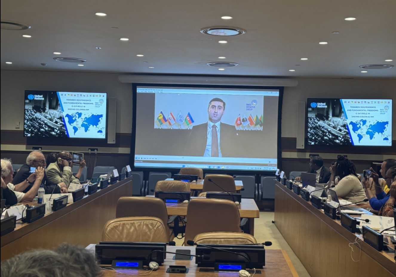Abbas Abbasov, the head of the Baku Initiative Group, addresses the conference. Photo: Azertac. 