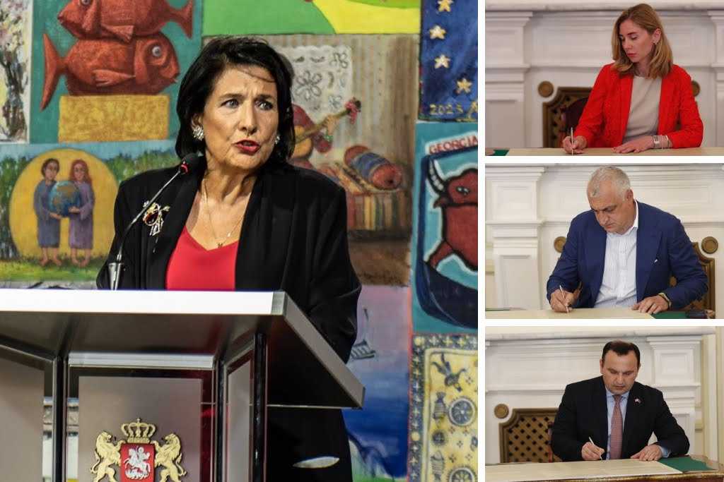 Image on the left: Mariam Nikuradze/OC Media. Images on the right by Zourabichvili’s office.