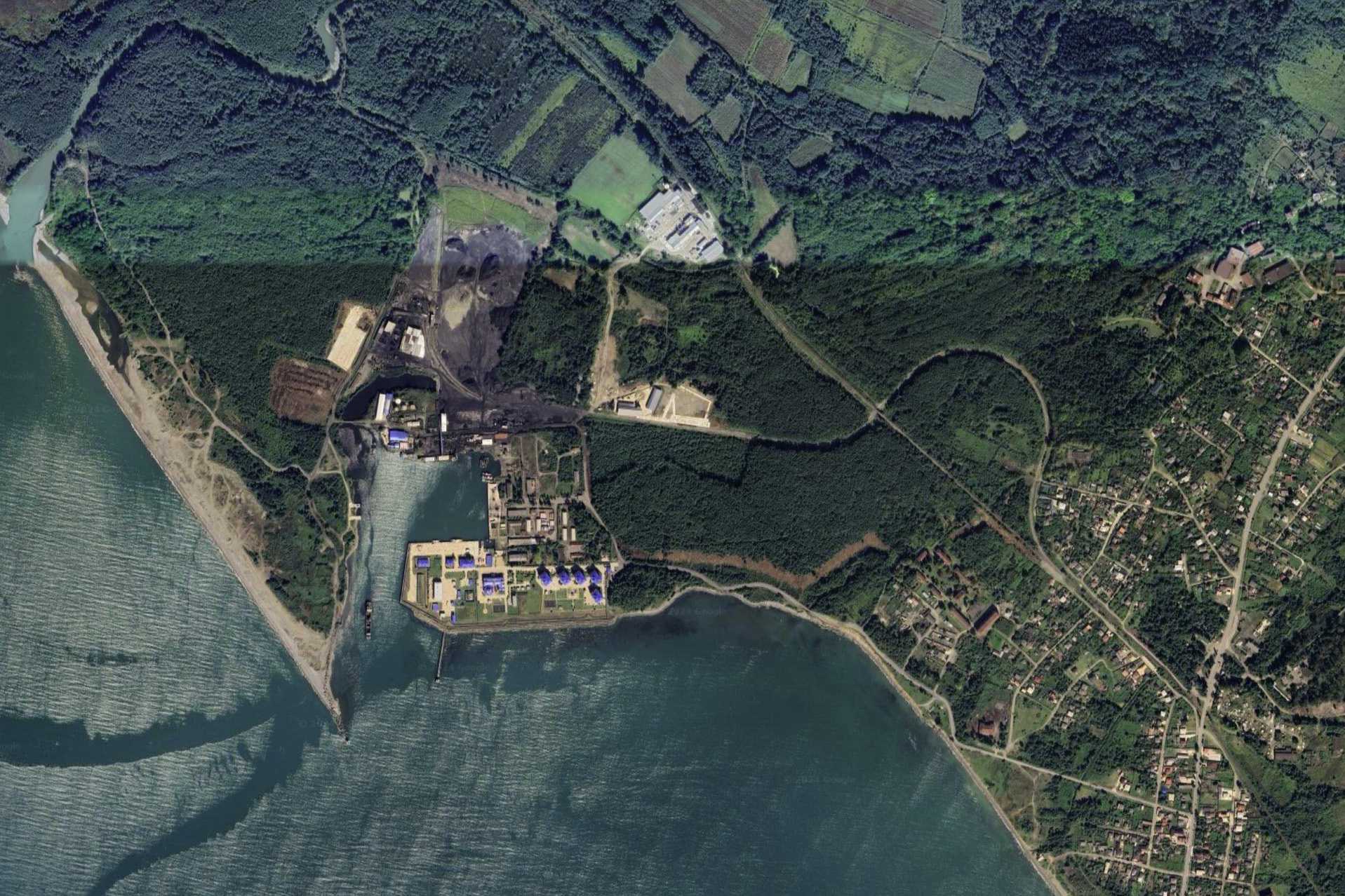 The port in Ochamchira, including recently constructed facilities. Image via Airbus, CNES.