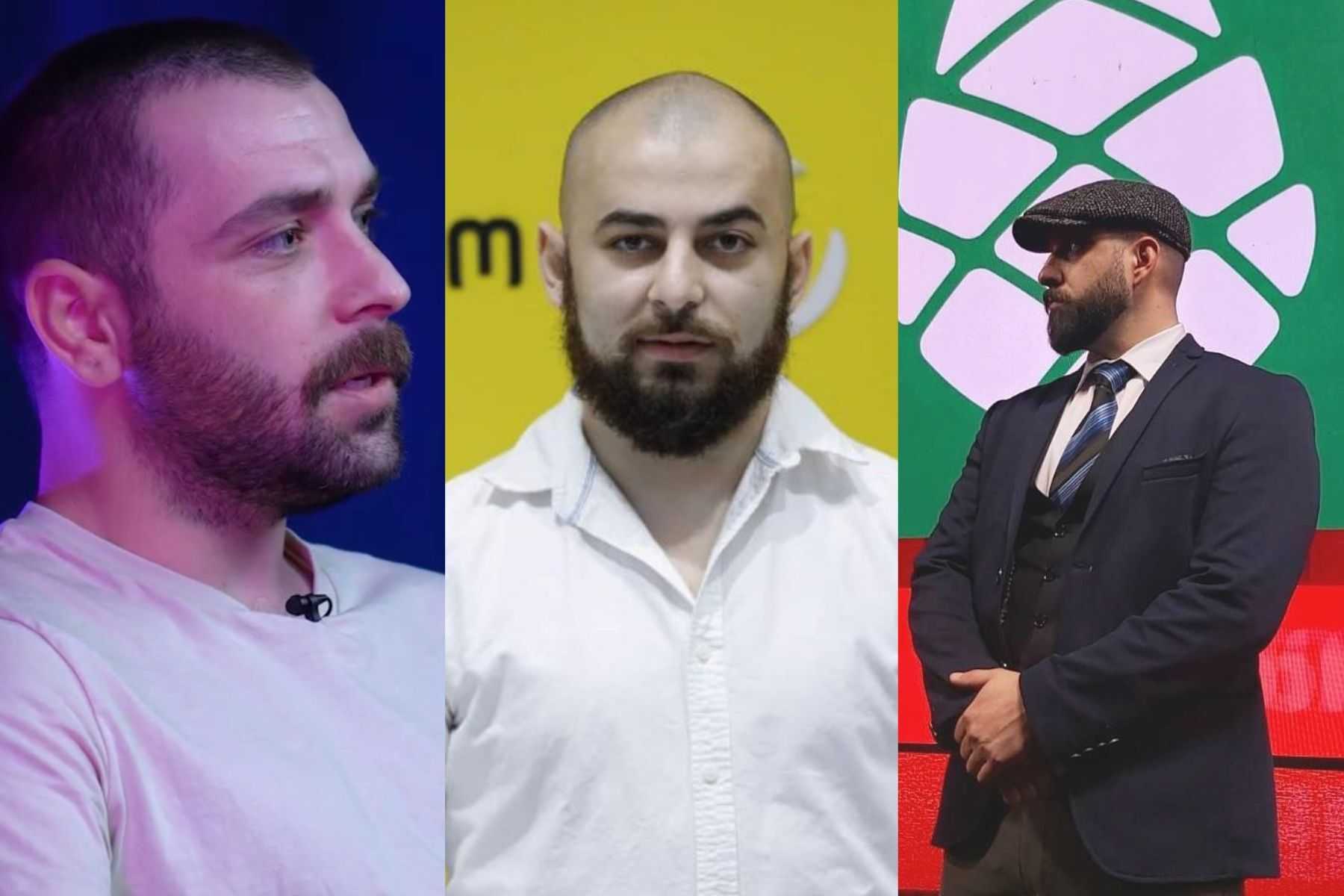 From left to right: Gela Khasaia, Beka Beridzishvili, and Boris Chele Kurua. Images via Facebook, Publika, and Facebook.