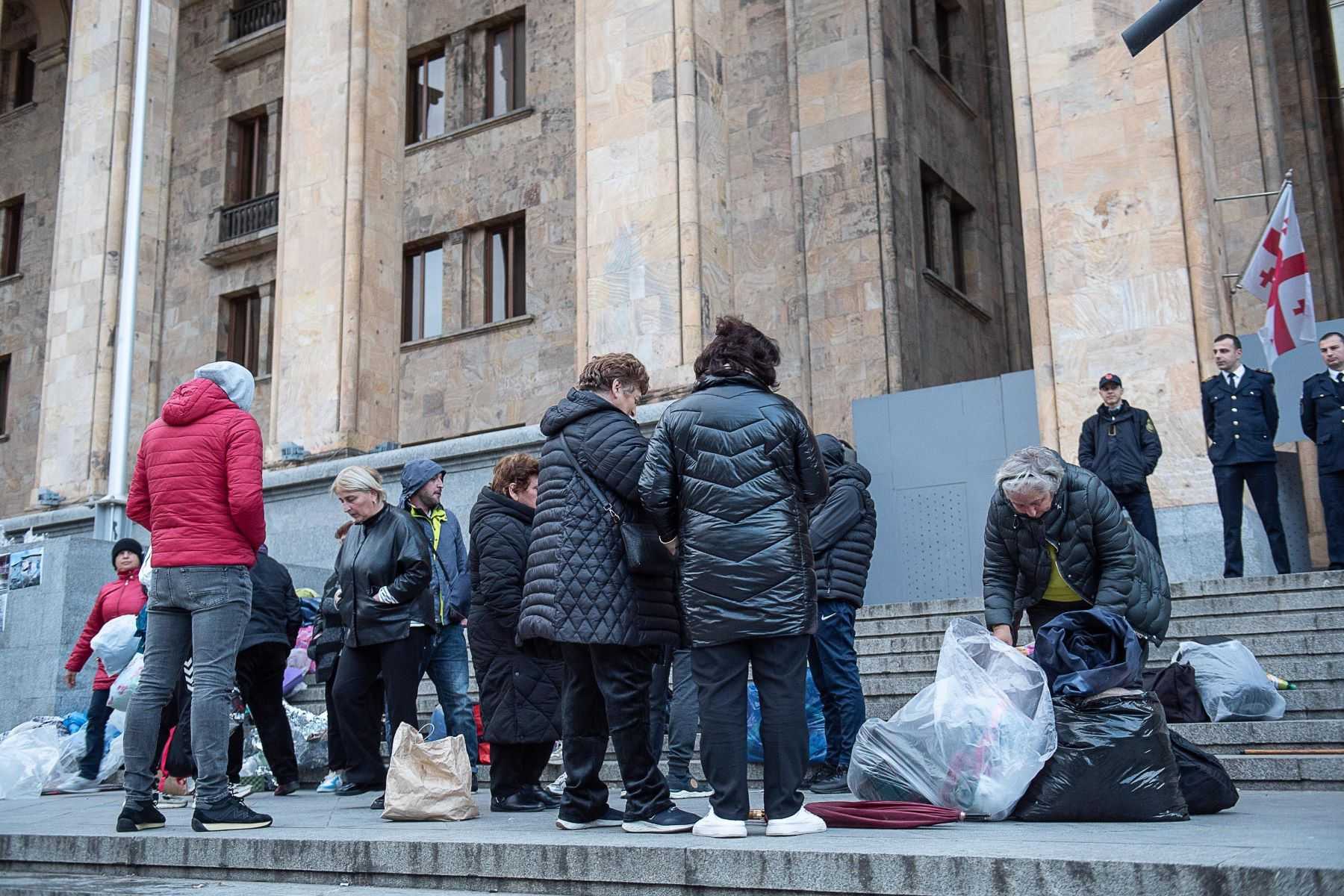 Protesters packing up to leave after camping out in front of Georgia’s parliament building for 43 days. Photo: Mariam Nikuradze/OC Media.