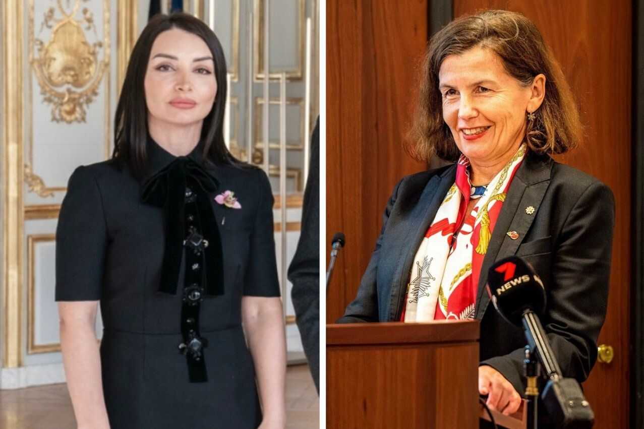 Azerbaijani ambassador to France  Leyla Abdullayeva (L) and the French Ambassador to Azerbaijan Anne Boillon (R). Images via social media