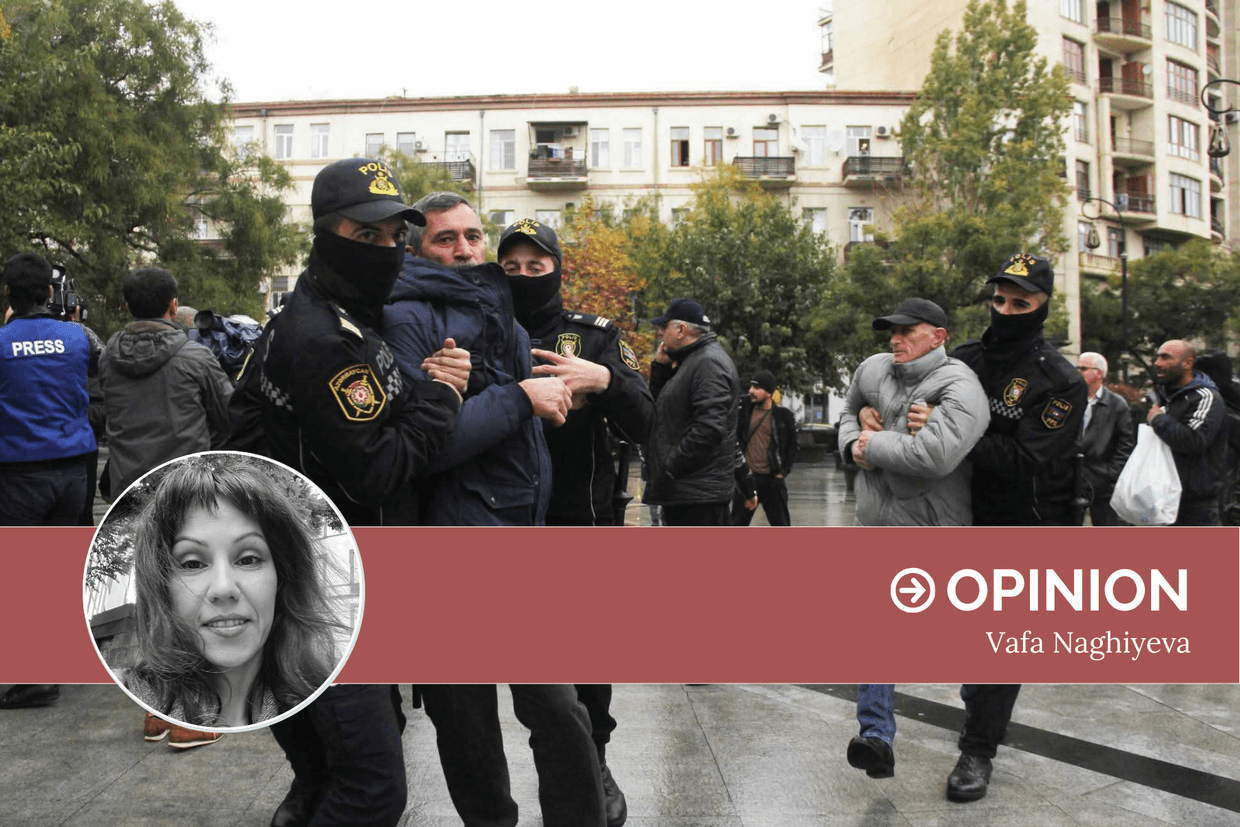 Azerbaijani Police detain protesters in Baku in 2022. Photo: Fargana Novruzova.