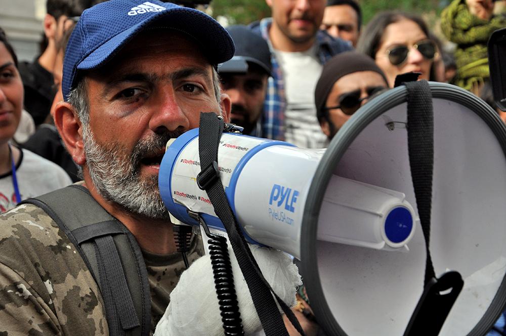 Nikol Pashinyan led protests against Sargsyan from the front. Photo: Maroan Nikuradze/OC Media.