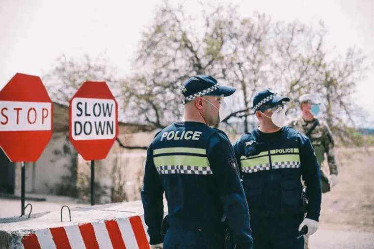 Georgian police man a checkpoint in Bolnisi. Official photo.