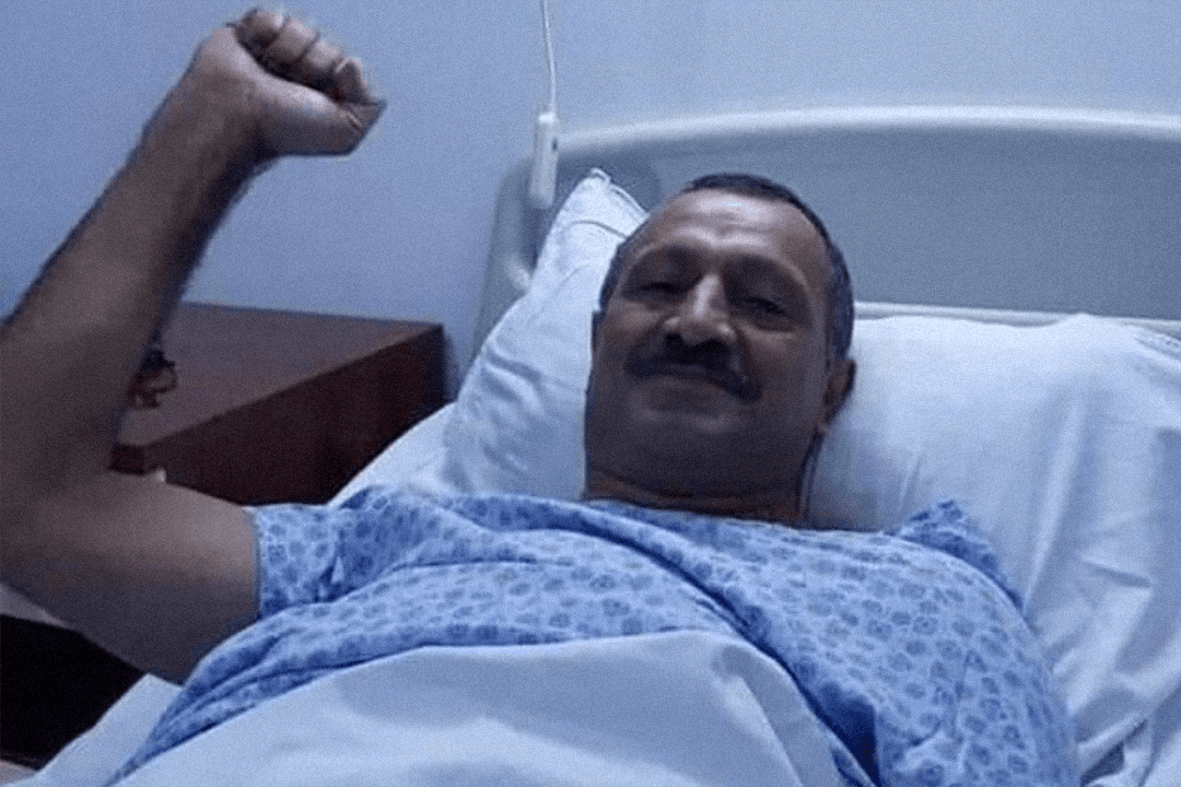 Tofig Yagublu in hospital while on hunger strike. Photo via Meydan TV.