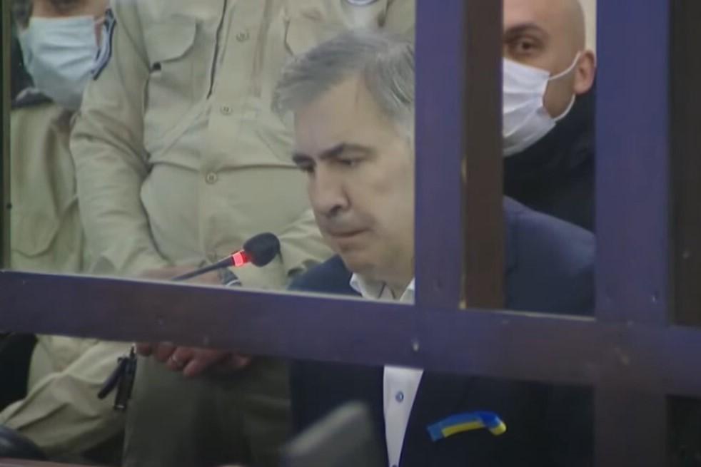 Mikheil Saakashvili in the court, 20 April. Screengrab from TV channel Kakvasia's video.