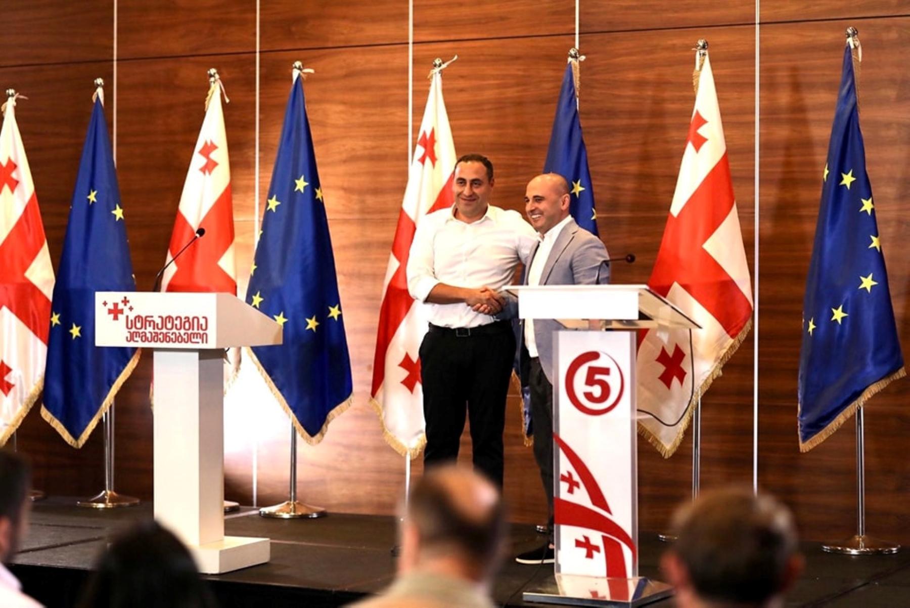 UNM chair  Levan Khabeishvili and Strategy Aghmashenebeli's Giorgi Vashadze on 20 July. Photo via United National Movement/Facebook