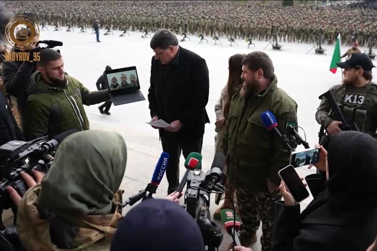 Ramzan Kadyrov on a rally in Grozny. Screengrab from video: Ramzan Kadyrov/Telegram