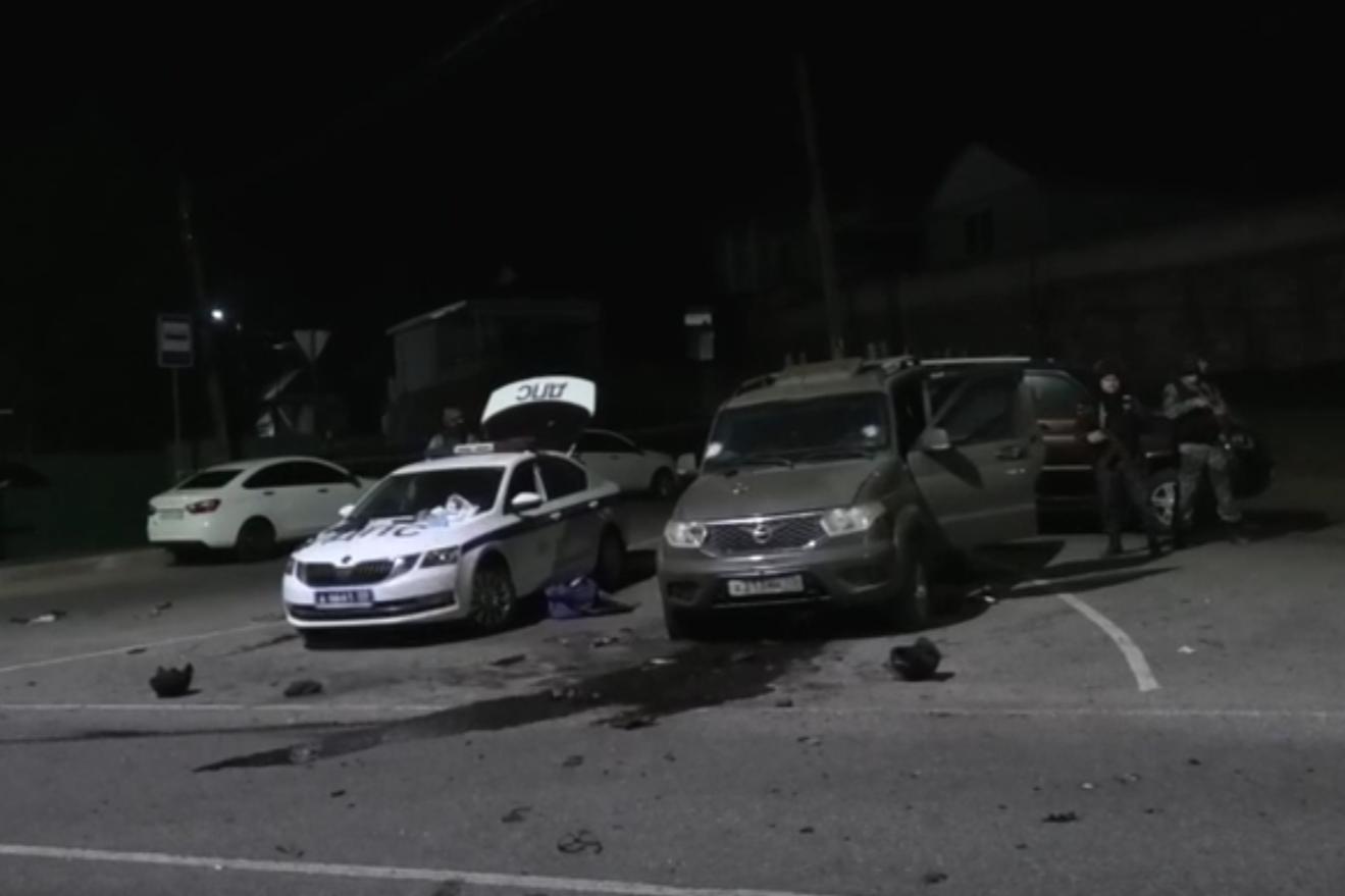 The site of a gunfight between the police and a group of assailants in Karachay-Cherkessia. Screengrab via Telegram.