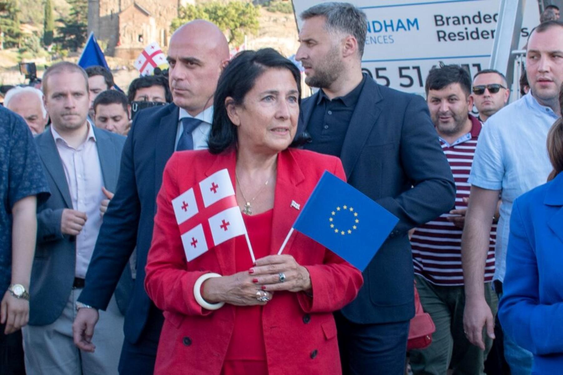 Salome Zourabichvili at a rally in support of Georgia’s European integration on 16 June 2022. Photo: Shota Kincha/OC Media.