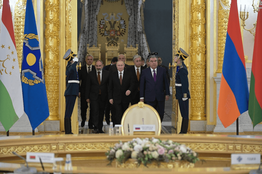 Leaders of CSTO member states at a meeting dedicated to the 30th anniversary of the signing of the Collective Security Treaty, 2022. Image via CSTO.