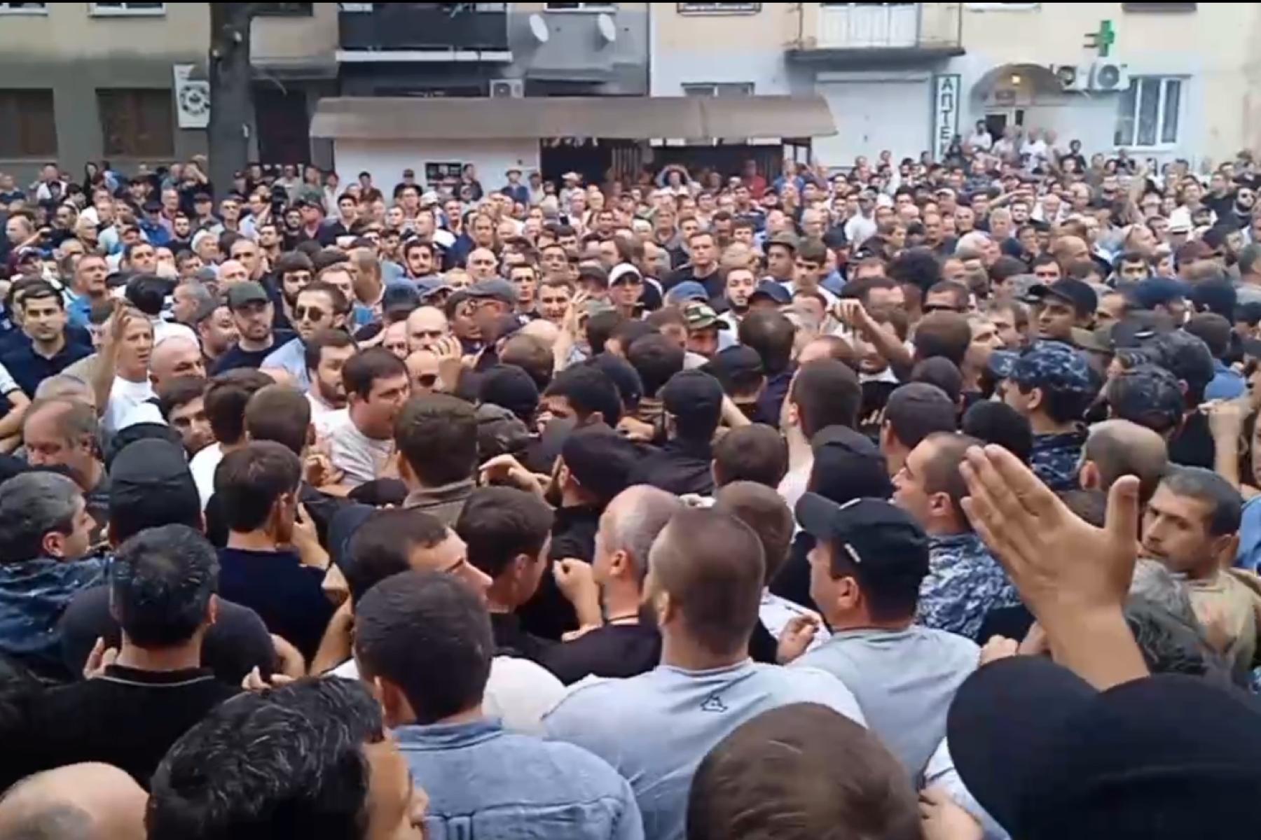 A crowd in Ochamchira protesting against the bill's passing in its first committee hearing on 19 July. OC Media.