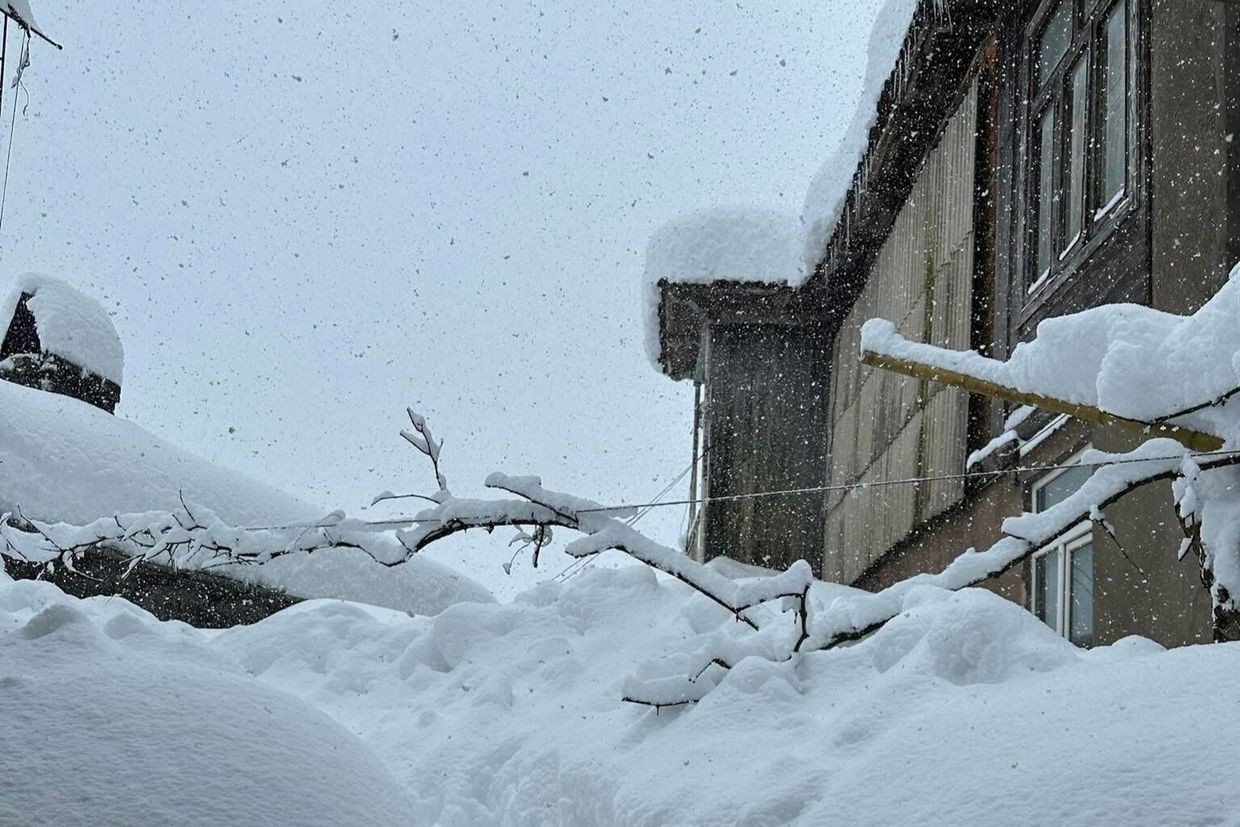 Snow blocks a building in western Georgia. Photo via social media.