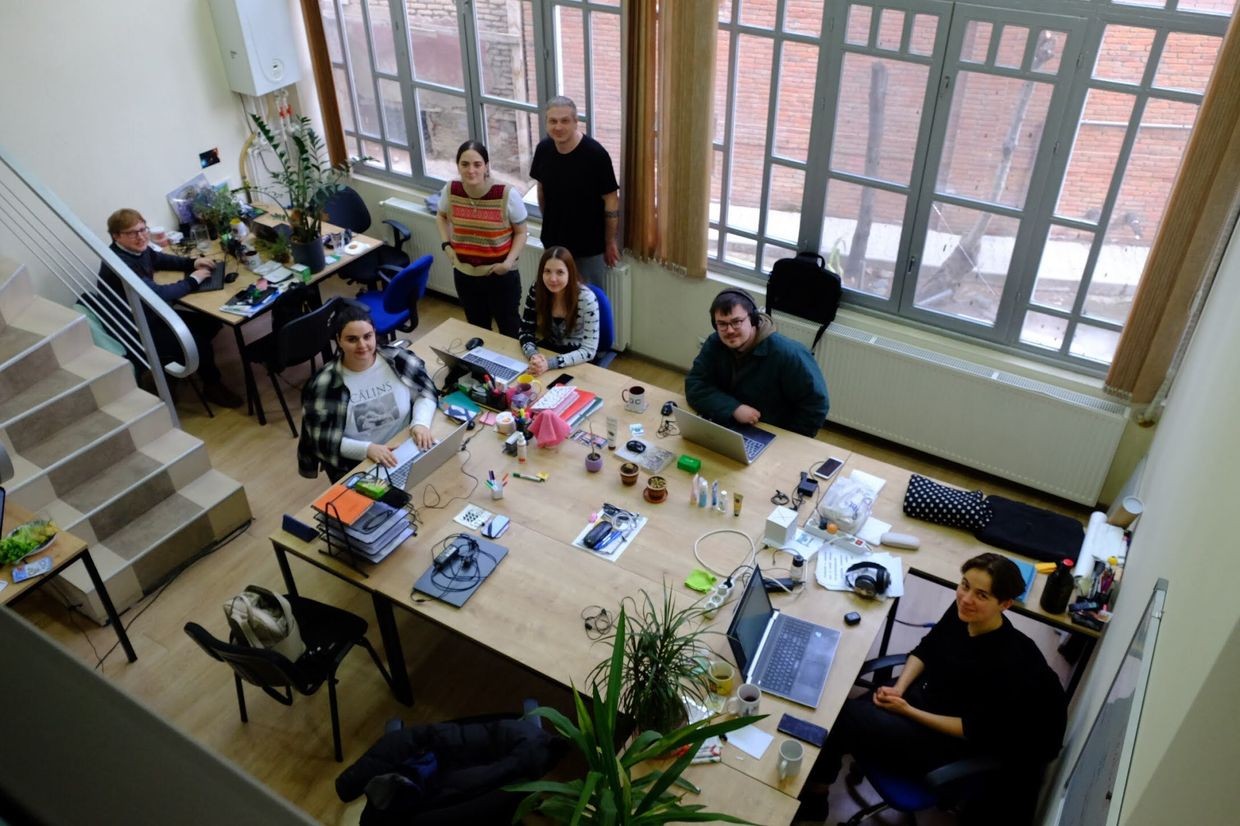 OC Media at work in its Tbilisi office. Photo: Glenn Gillet.