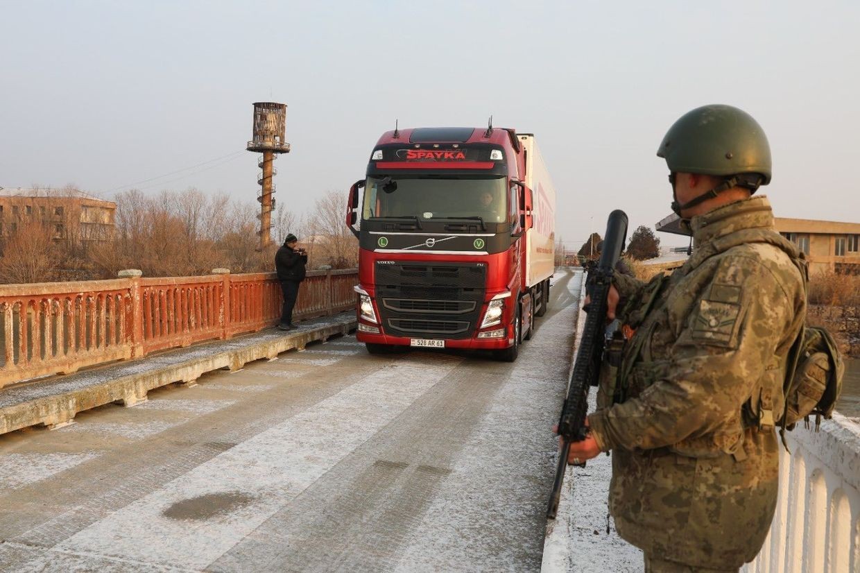 An Armenian truck crosses the Margara Checkpoint in 2023 to provide aid to Turkey following the Turkey–Syria earthquake. Photo via social media.