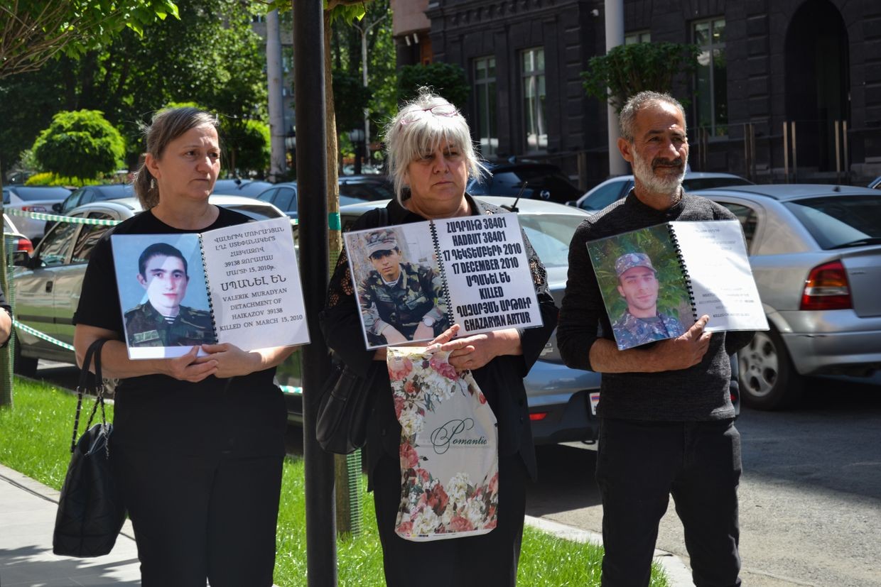 The parents of deceased soldiers protest in front of the government building in Yerevan. Photo: Sona Hovsepyan/OC Media.