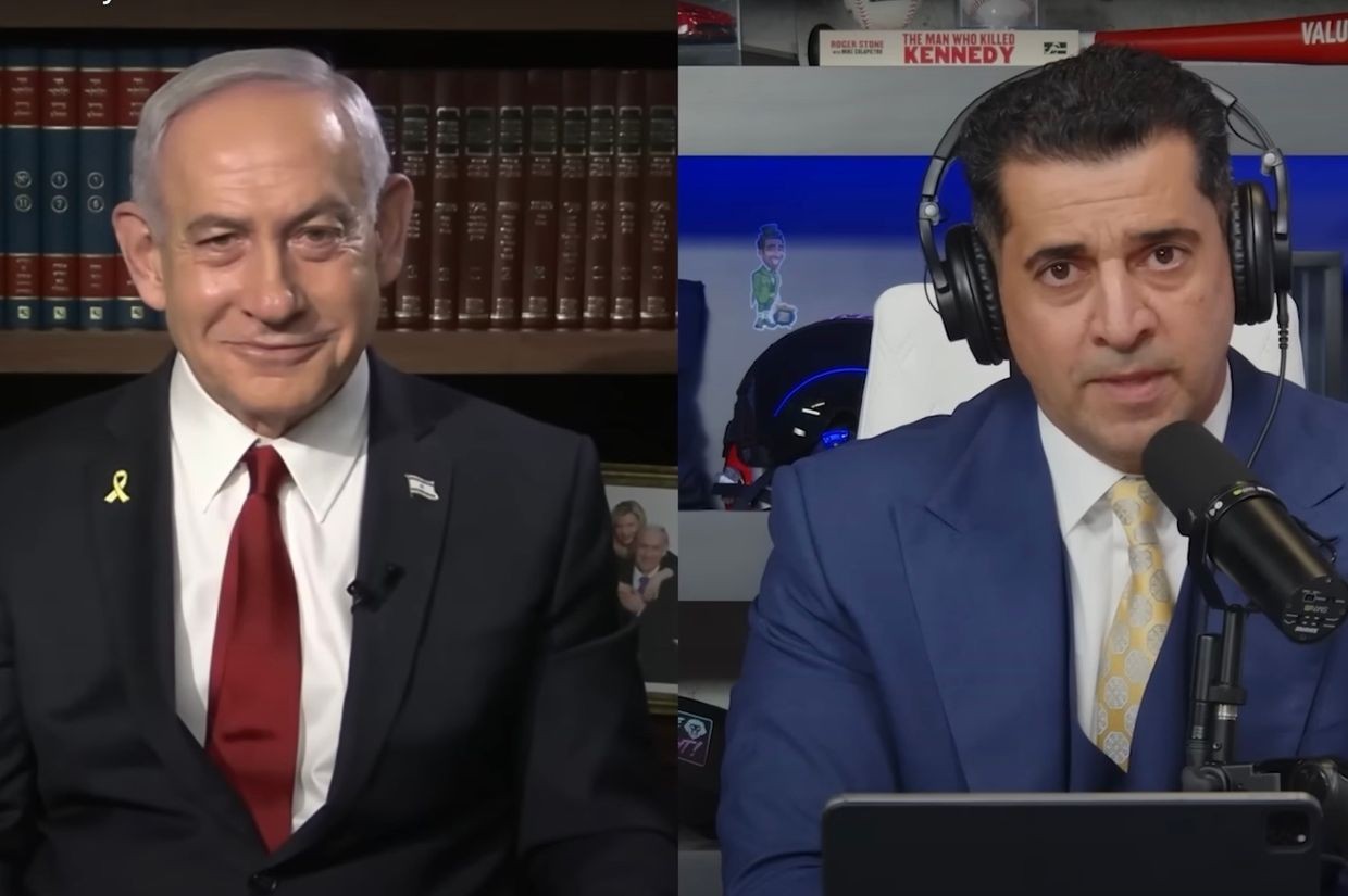 Israeli Prime Minister Benjamin Netanyahu and podcaster Patrick Bet-David. Screengrab from the podcast.
