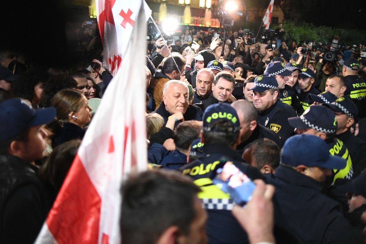 Police intervening during a protest in front of the parliament in Tbilisi. Photo: Mariam Nikuradze/OC Media.